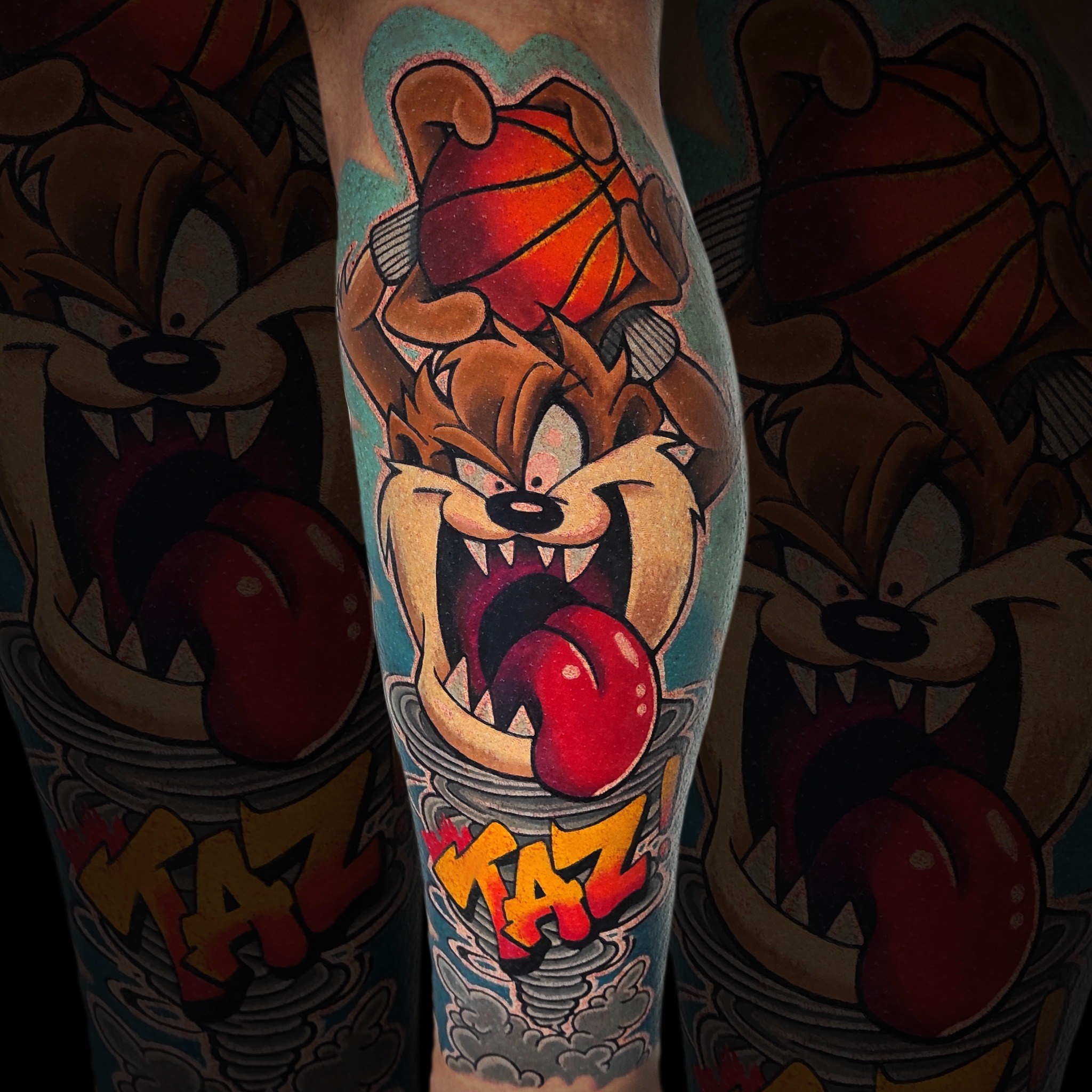 Kolorowy tatuaż Taz Looney Tunes w stylu cartoon - DINKZ ART