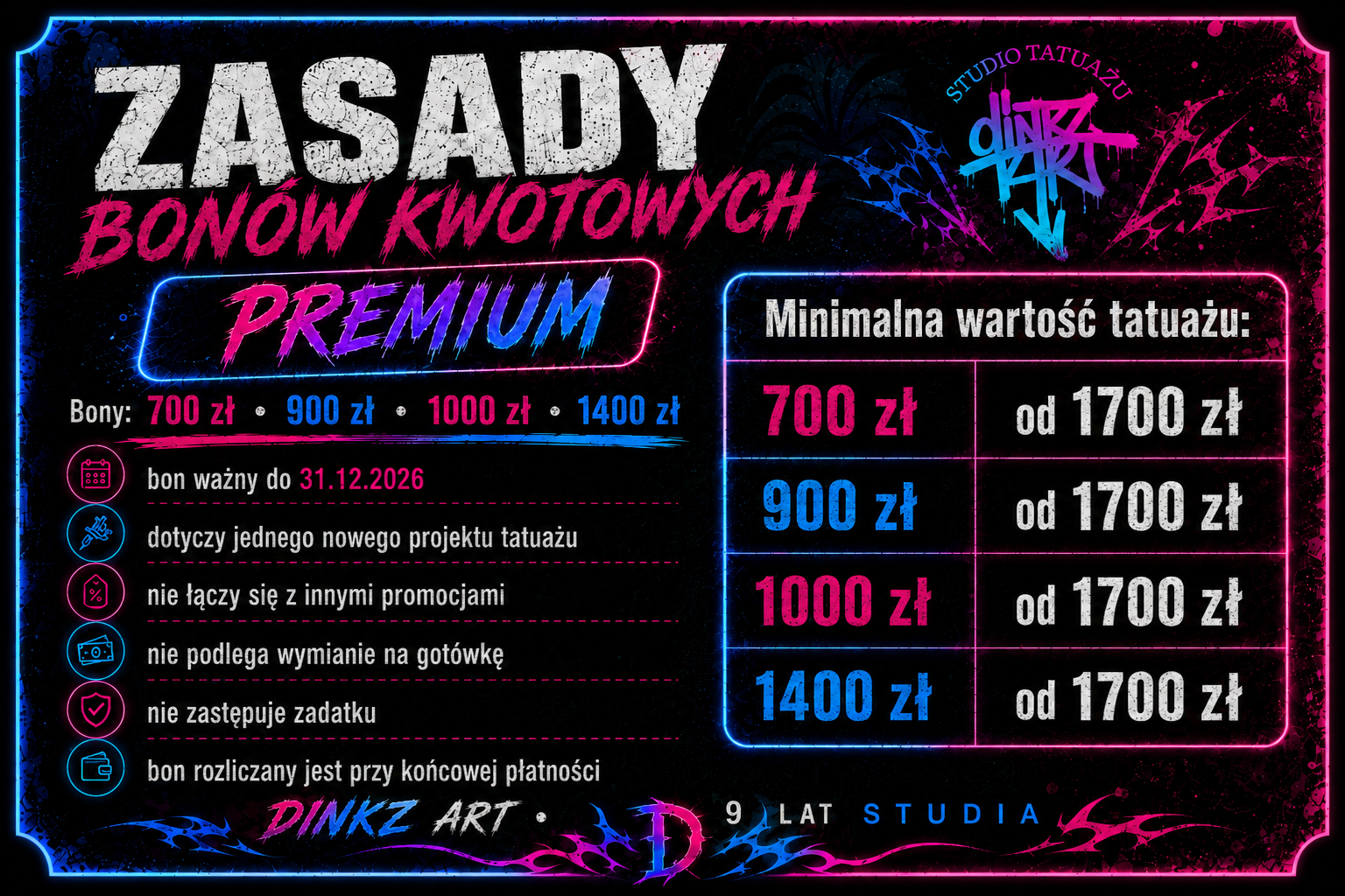 Zasady bonów kwotowych Premium MysteryBox DINKZ ART