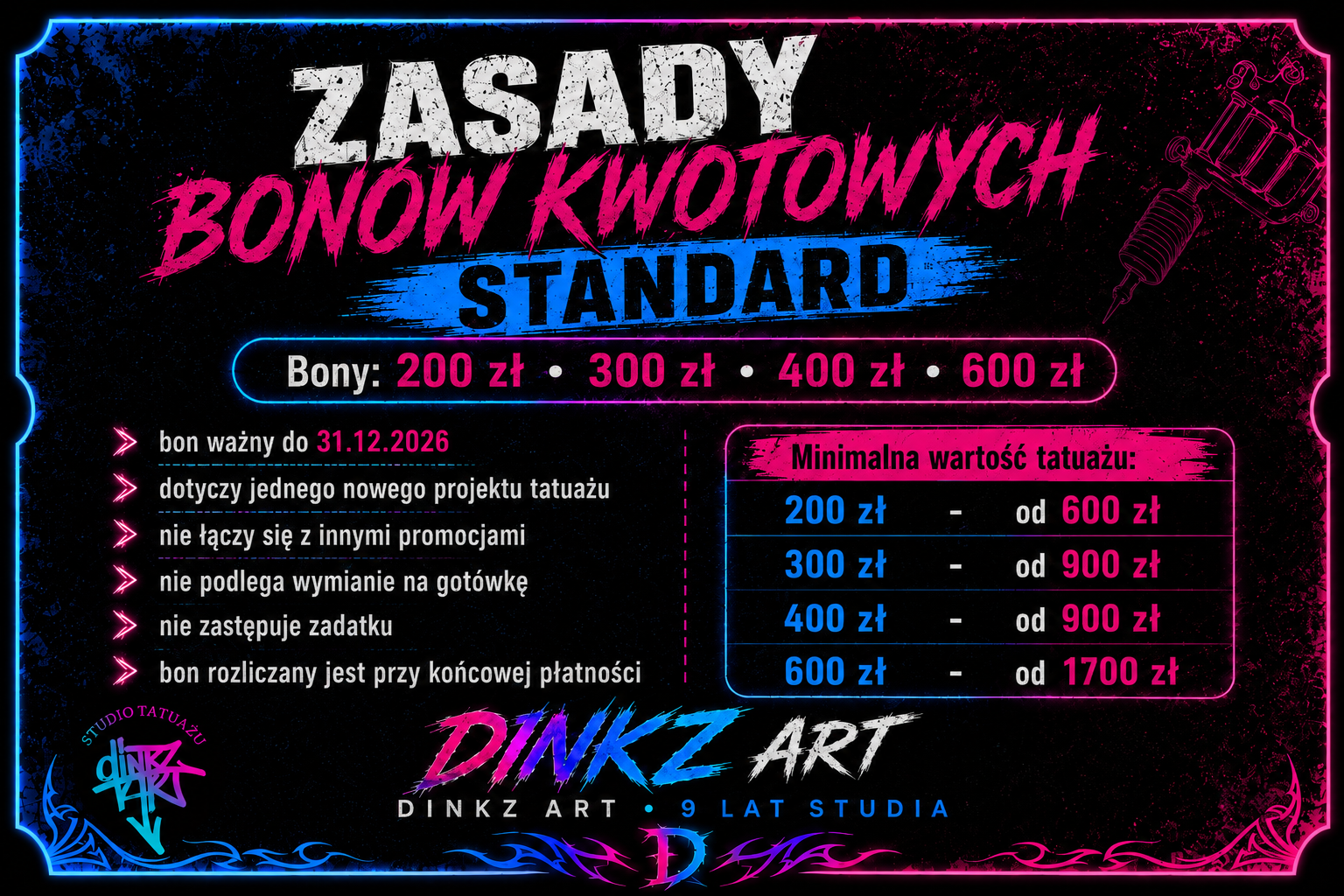Zasady bonów kwotowych Standard MysteryBox DINKZ ART