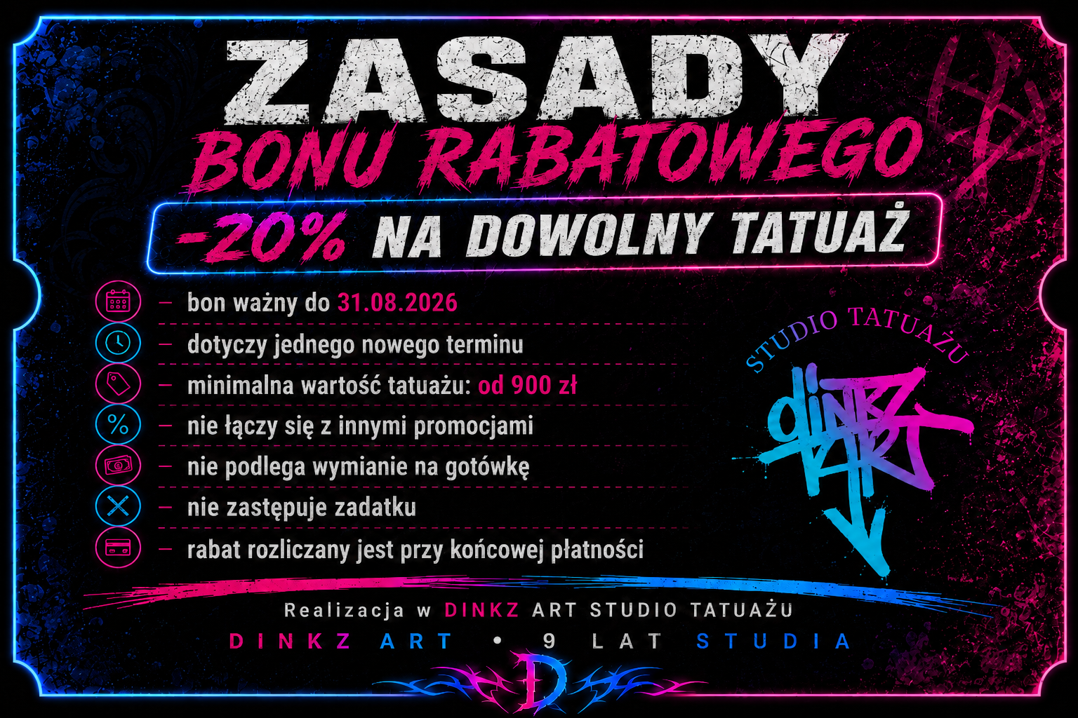 Zasady bonu rabatowego 20 procent MysteryBox DINKZ ART