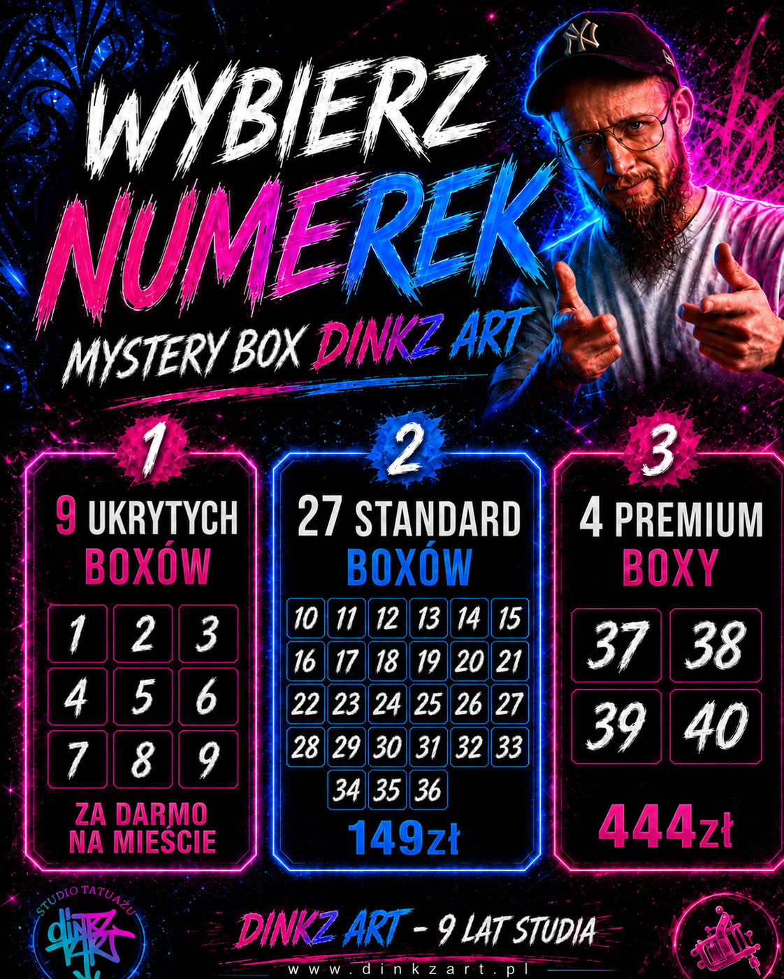 Wybierz numerek Mystery Box DINKZ ART - znalezione i kupione boxy będą wykreślane
