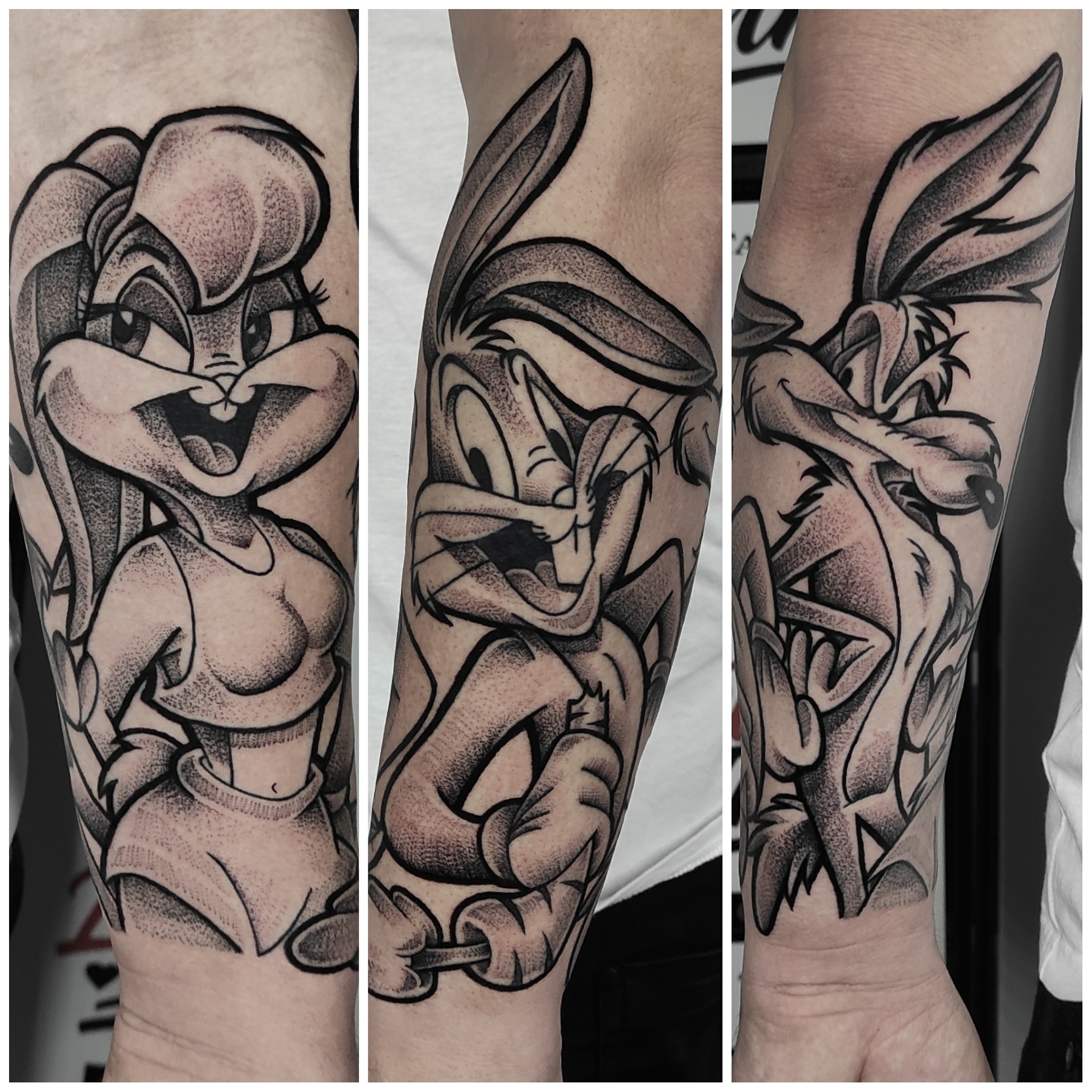 Tatuaż Bugs Bunny, Lola Bunny i Wiluś E. Kojot - DINKZ ART